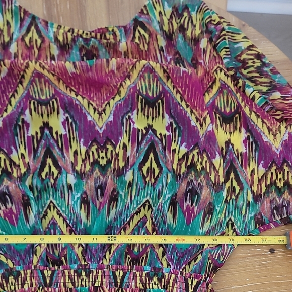 Y2K INC Geometric Peplum Women Top Multicolor Size L Nylon Flutter Sheer Sleeve - Picture 12 of 15